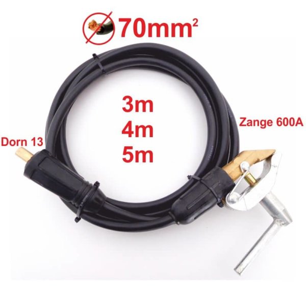 Kabel  flexibel 50mm²  3/4/5m Dorn 13 Massekabel 500A Schweißkabel Zange 