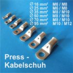 Kabelschuhe Rohrkabelschuhe für Ø 16 - 95 mmq und Bohrung M6 / M8 / M10